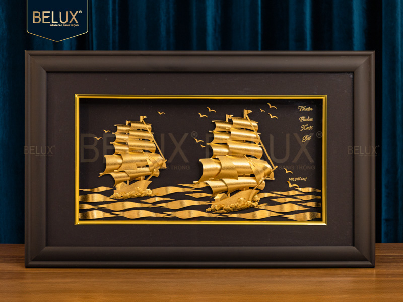 Tranh Thuyền Dát Vàng 24k 58x36cm